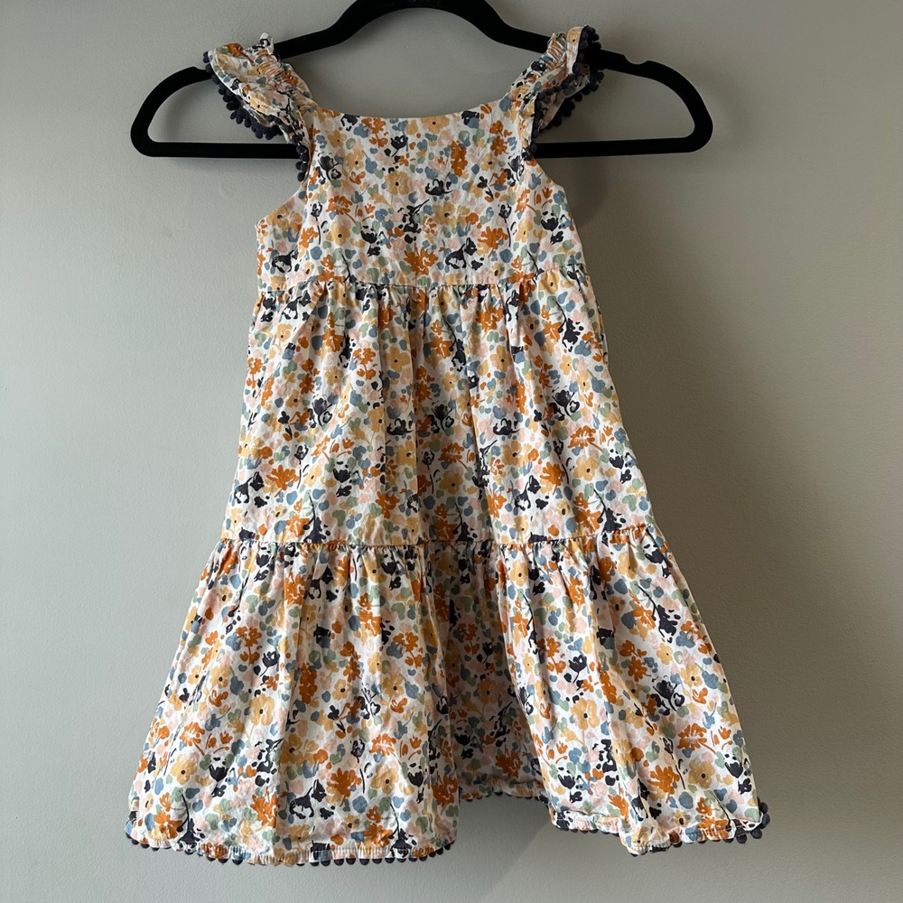 Tahari Floral Tiered Dress Kids 5T Multicolor Pom-Pom Ruffle Boho Easter Spring